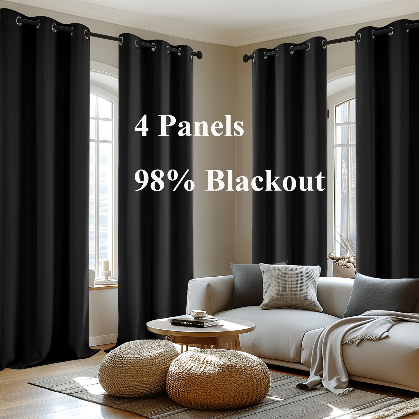 Blackout Thermal Insulated 4 Panels Curtains - Solid Grommet