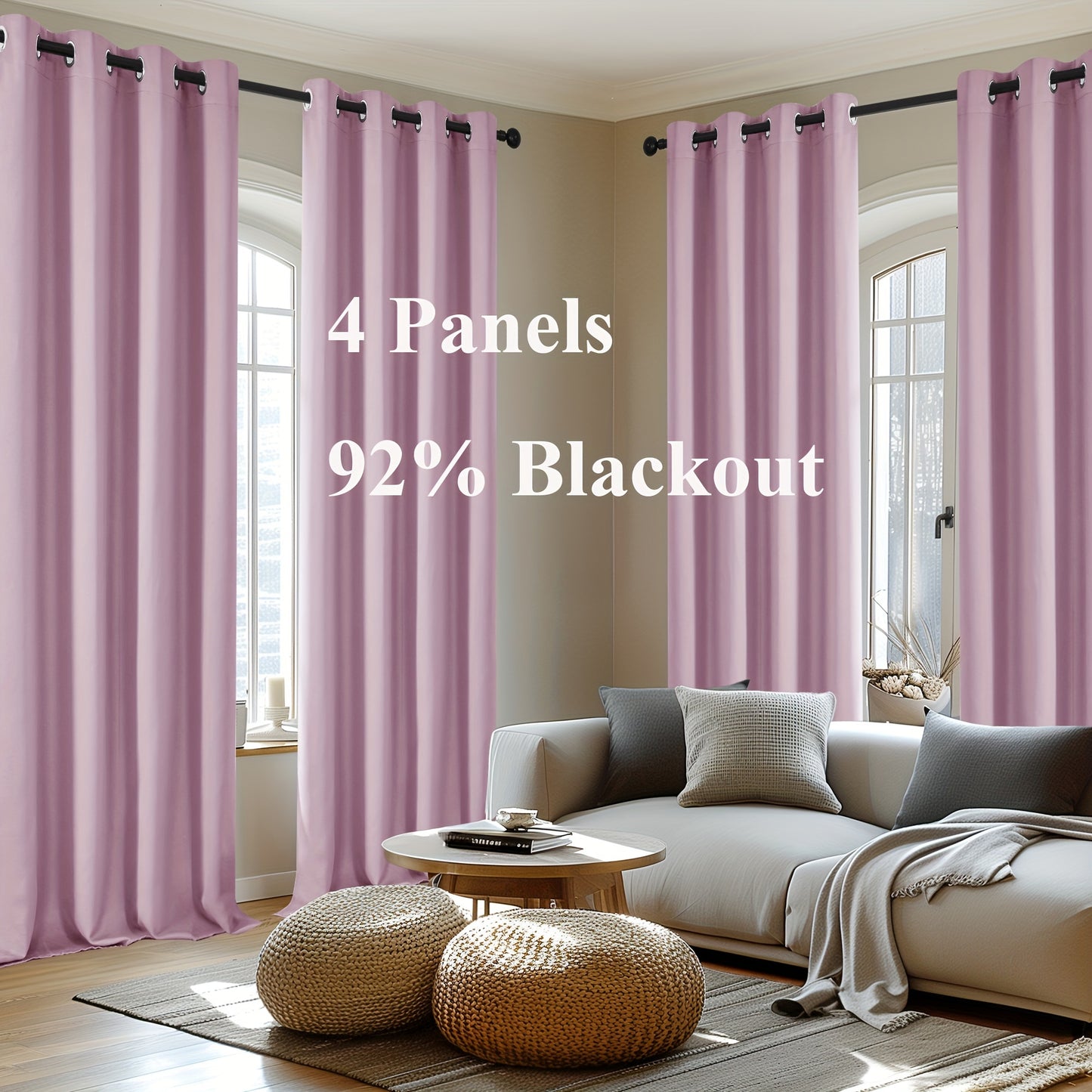 Blackout Thermal Insulated 4 Panels Curtains - Solid Grommet