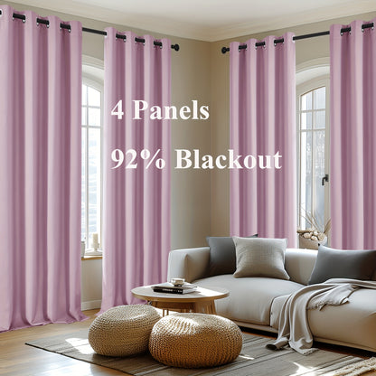 Blackout Thermal Insulated 4 Panels Curtains - Solid Grommet