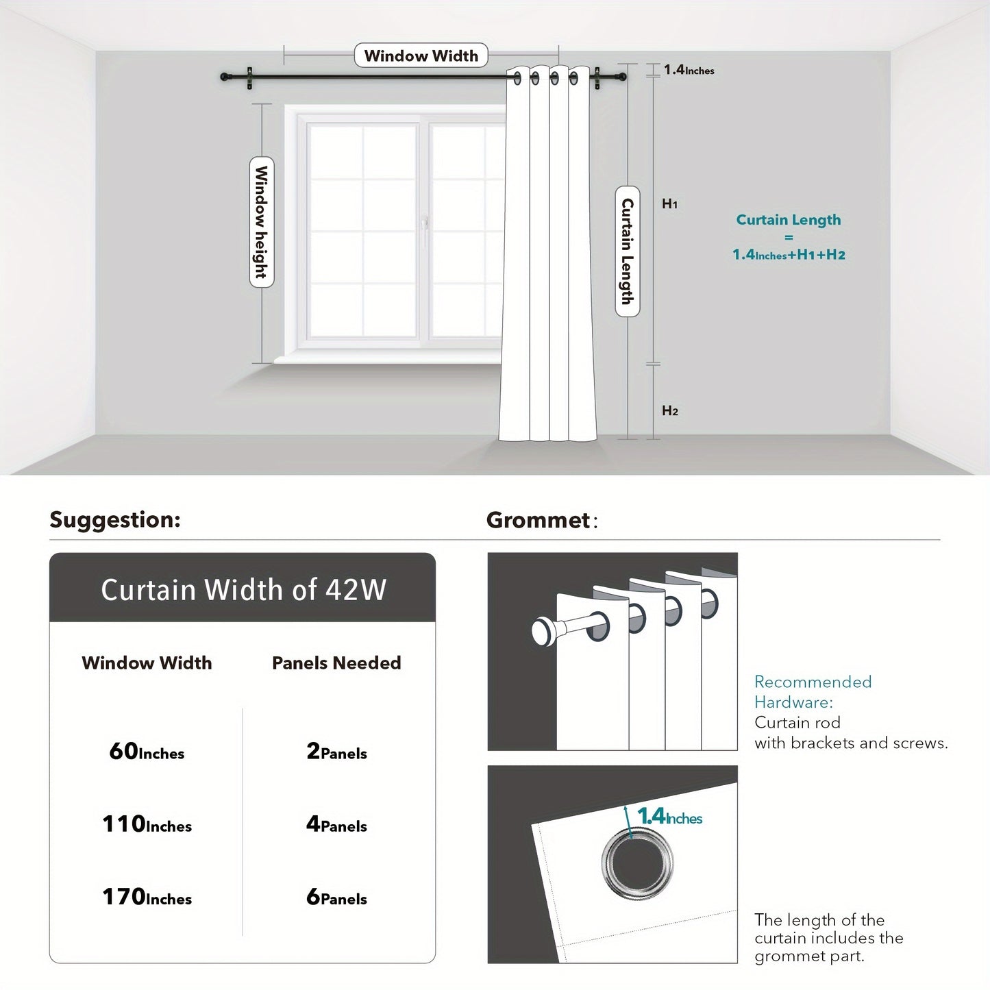 Blackout Thermal Insulated 4 Panels Curtains - Solid Grommet