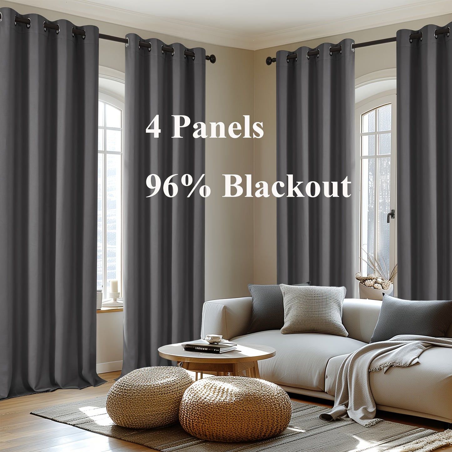 Blackout Thermal Insulated 4 Panels Curtains - Solid Grommet