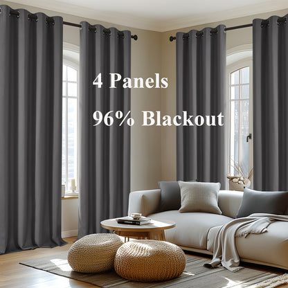 Blackout Thermal Insulated 4 Panels Curtains - Solid Grommet
