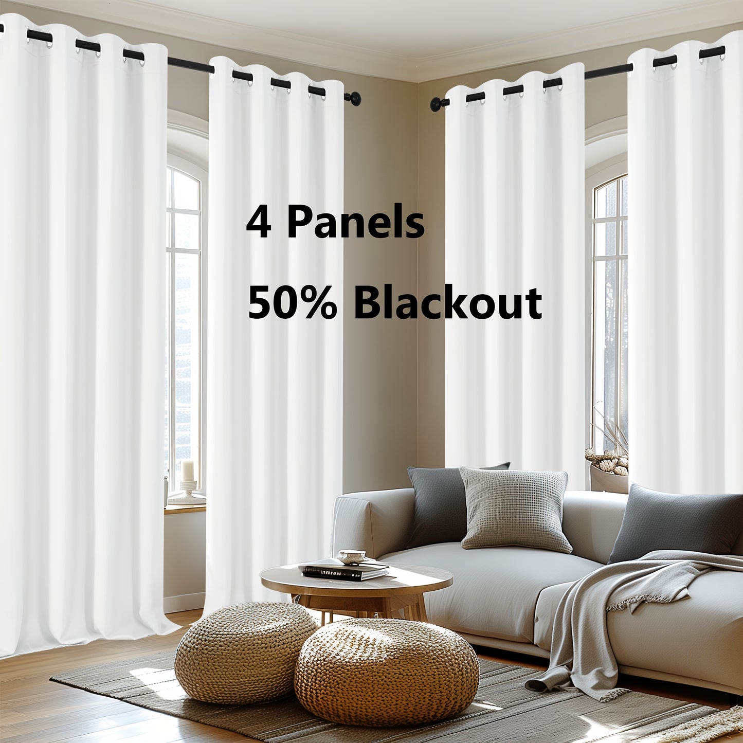 Blackout Thermal Insulated 4 Panels Curtains - Solid Grommet