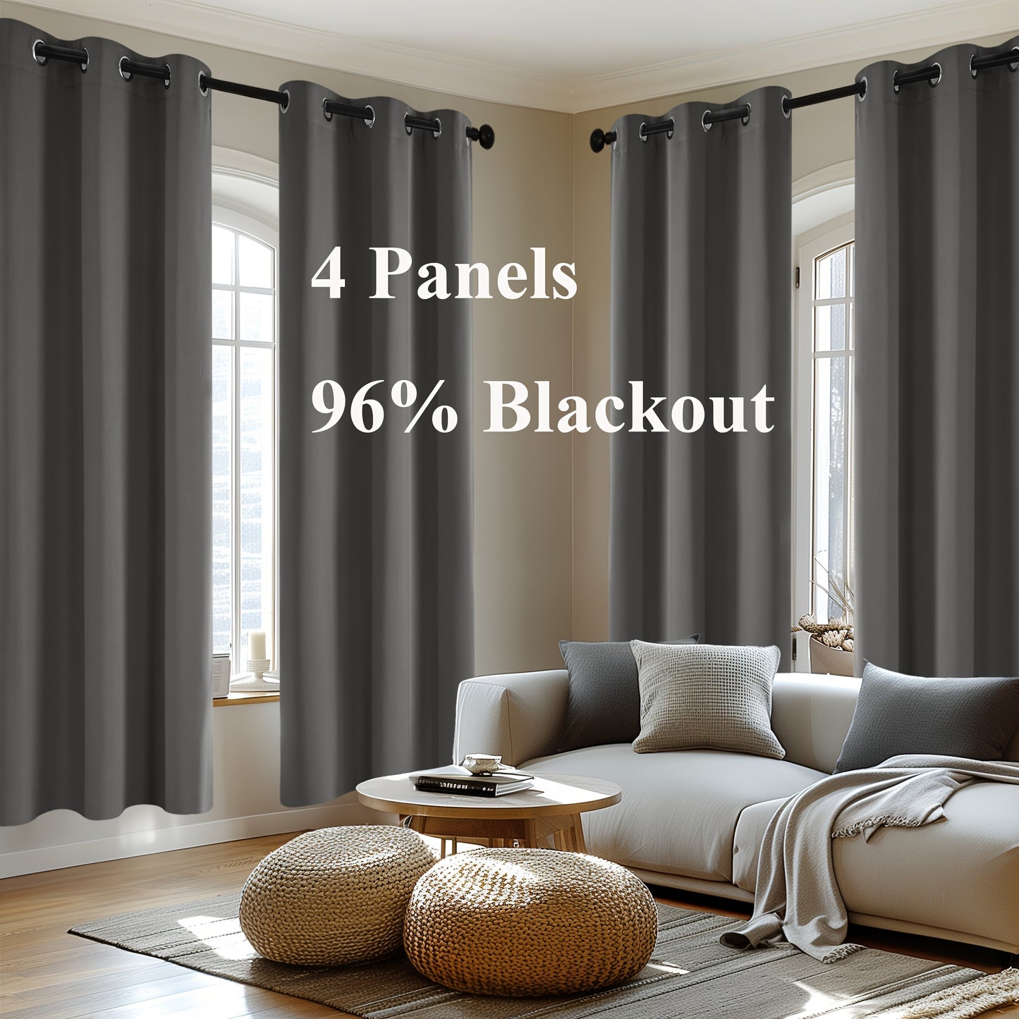 Blackout Thermal Insulated 4 Panels Curtains - Solid Grommet
