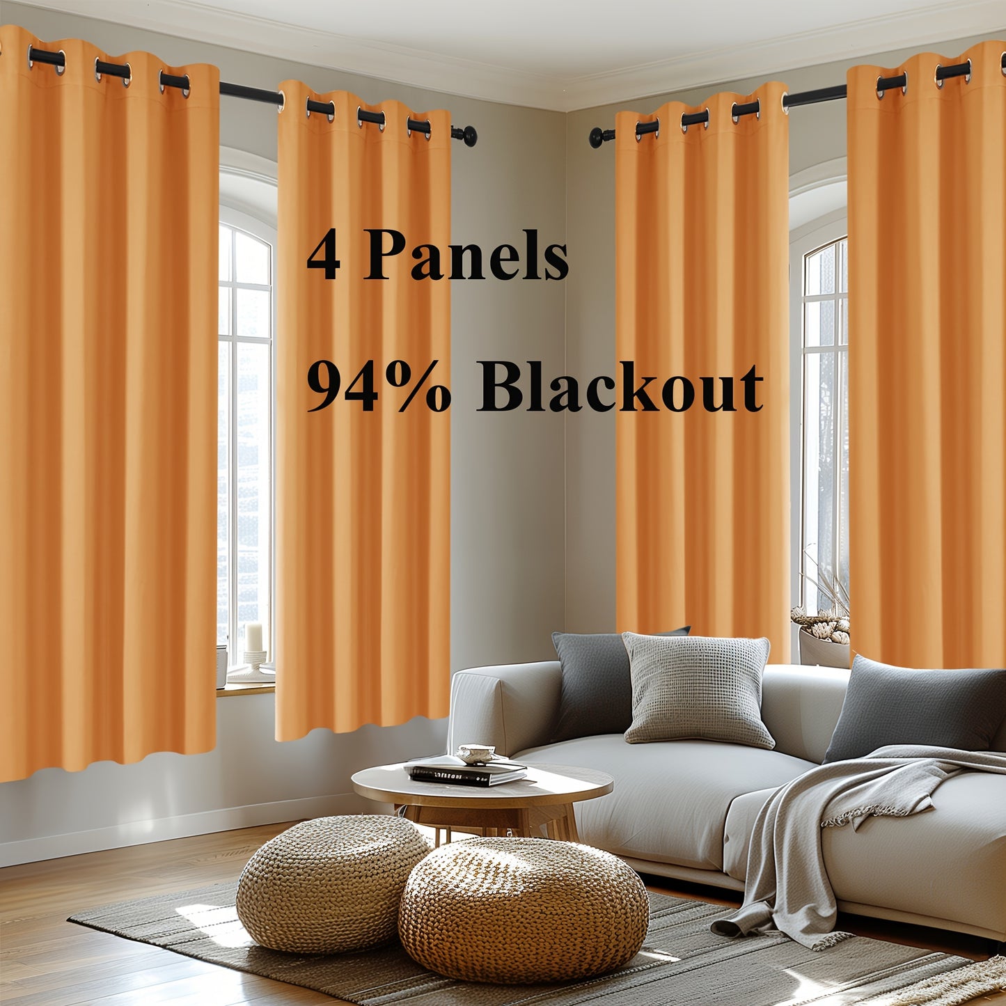 Blackout Thermal Insulated 4 Panels Curtains - Solid Grommet