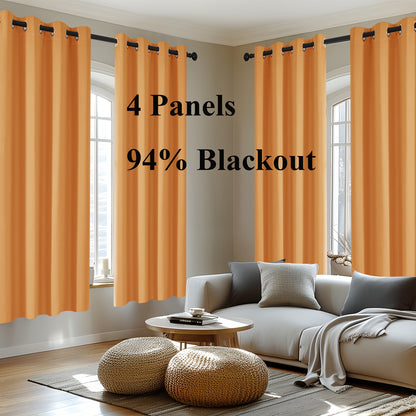 Blackout Thermal Insulated 4 Panels Curtains - Solid Grommet