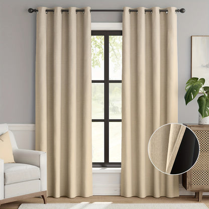 2pcs 100% Privacy Blackout Curtains for Bedroom, Linen Textu