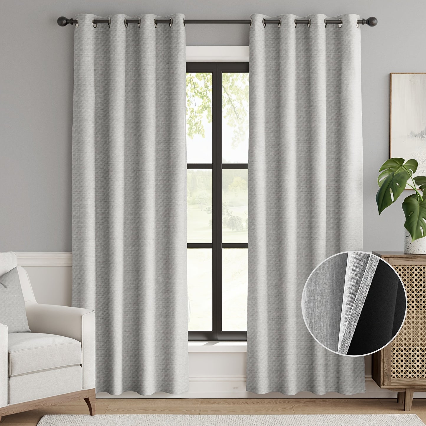 2pcs 100% Privacy Blackout Curtains for Bedroom, Linen Textu