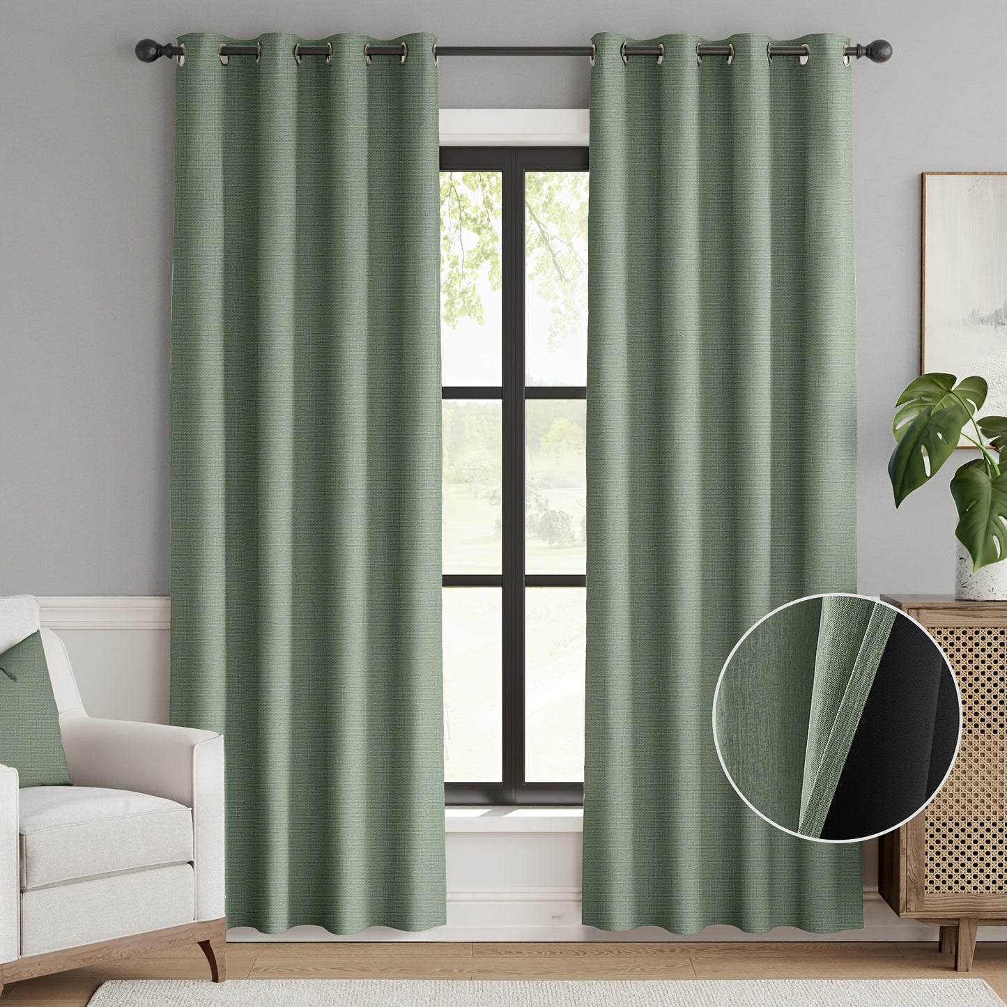 2pcs 100% Privacy Blackout Curtains for Bedroom, Linen Textu