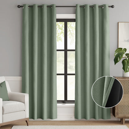 2pcs 100% Privacy Blackout Curtains for Bedroom, Linen Textu
