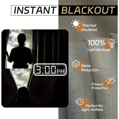 2 Panels 100% Blackout Linen Curtains for Bedroom Farmhouse