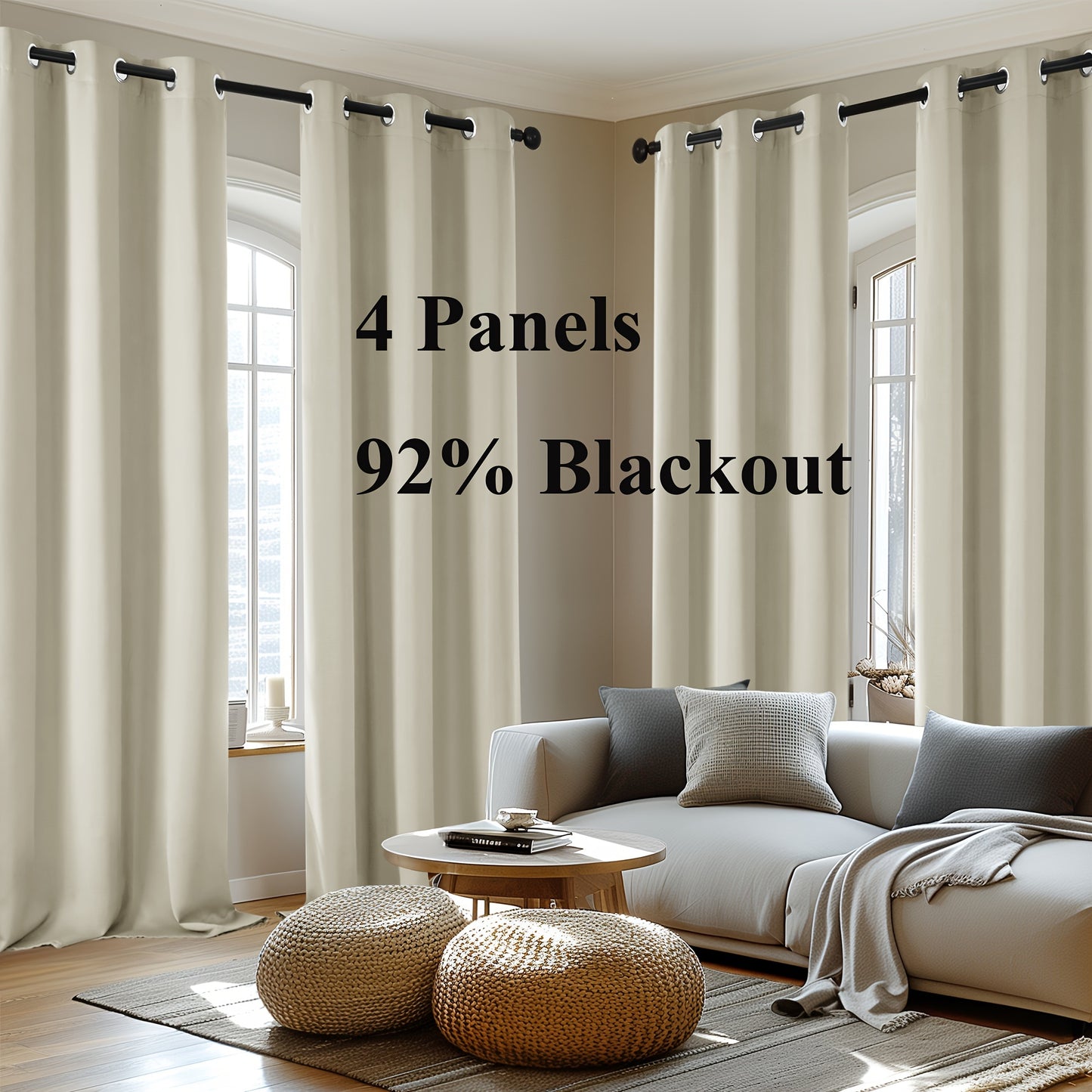 Blackout Thermal Insulated 4 Panels Curtains - Solid Grommet