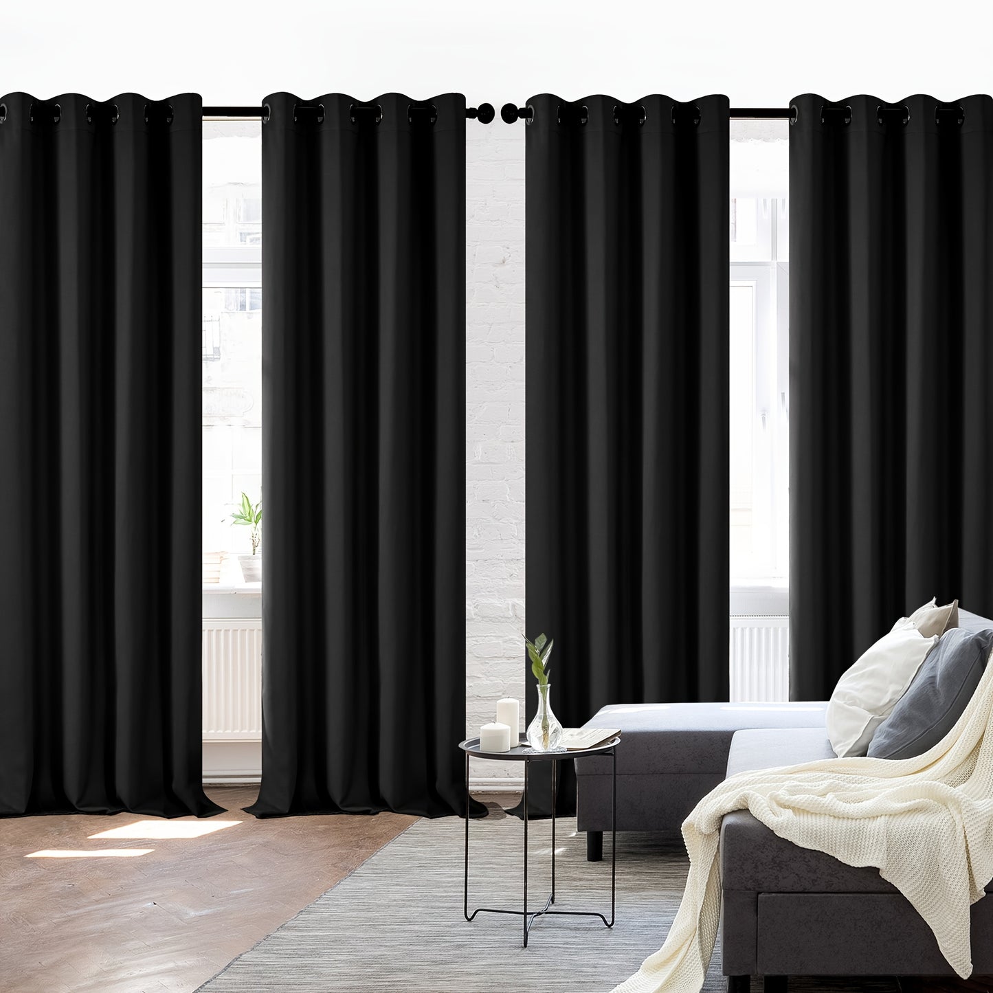 Blackout Thermal Insulated 4 Panels Curtains - Solid Grommet