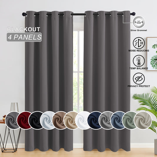 4pcs Set of Blackout Curtains for Bedroom - Room Decor\u002F