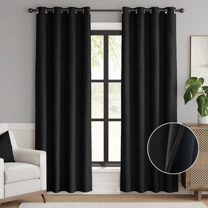 2pcs 100% Privacy Blackout Curtains for Bedroom, Linen Textu