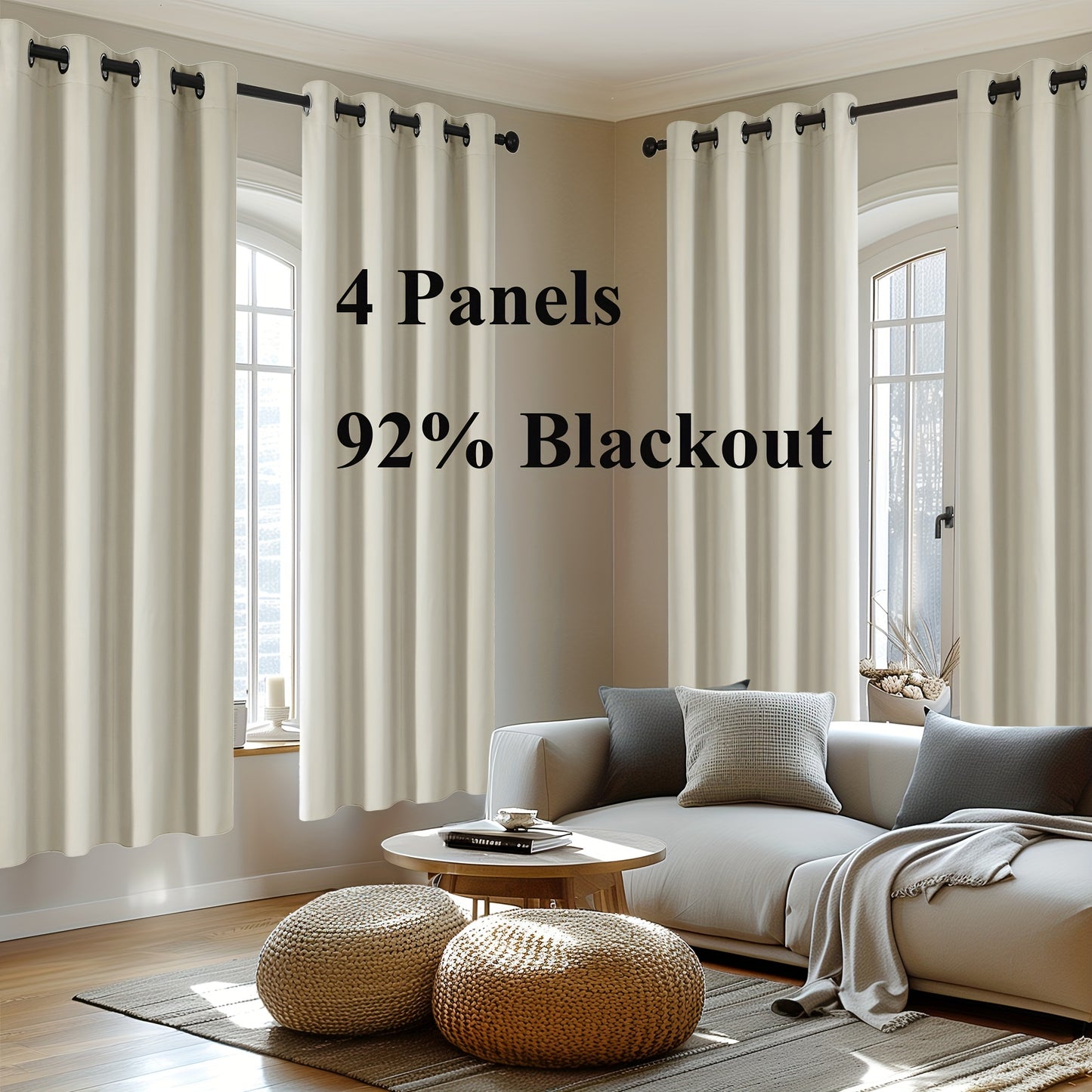 Blackout Thermal Insulated 4 Panels Curtains - Solid Grommet
