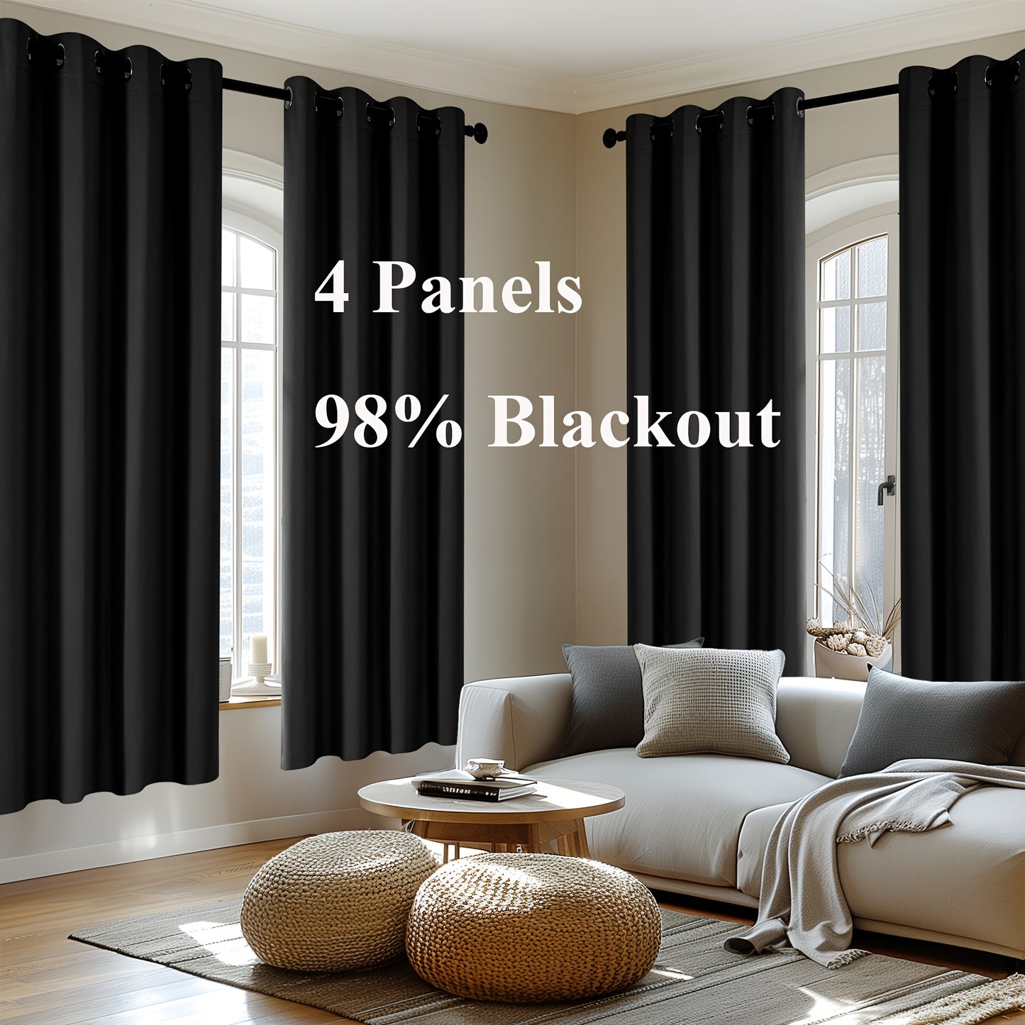 Blackout Thermal Insulated 4 Panels Curtains - Solid Grommet