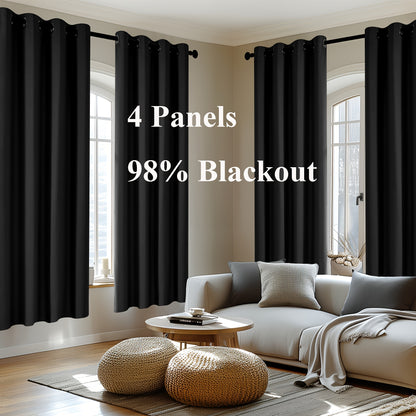 Blackout Thermal Insulated 4 Panels Curtains - Solid Grommet