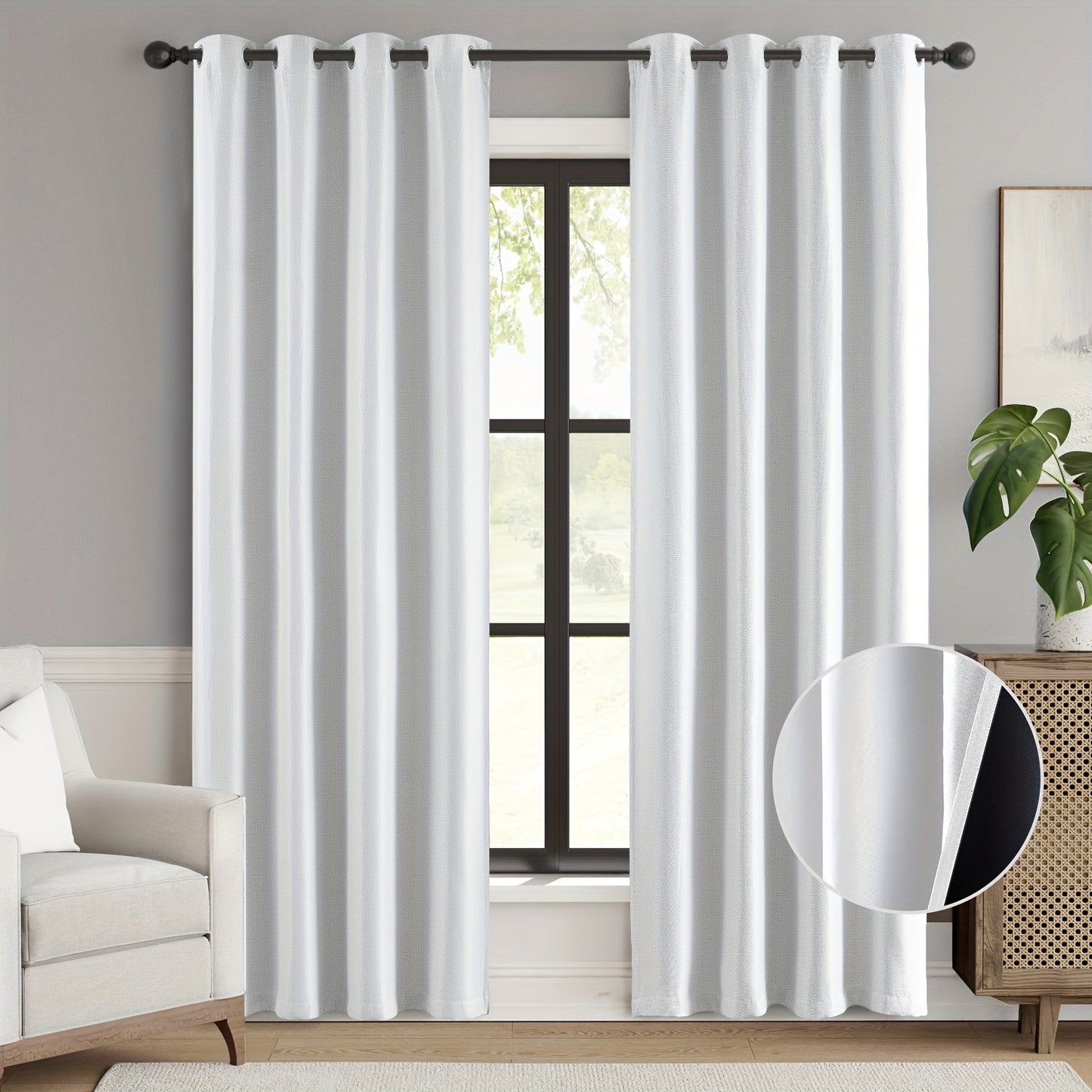 2pcs 100% Privacy Blackout Curtains for Bedroom, Linen Textu