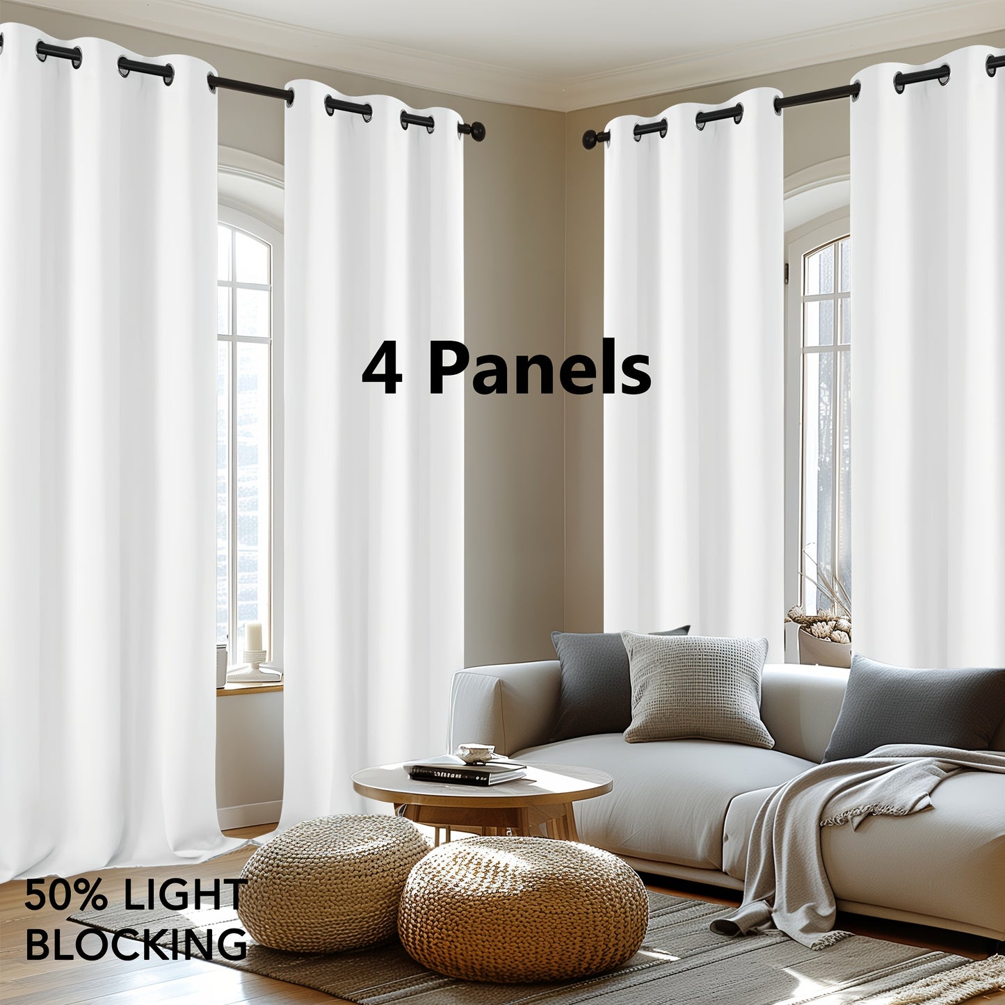 Blackout Thermal Insulated 4 Panels Curtains - Solid Grommet