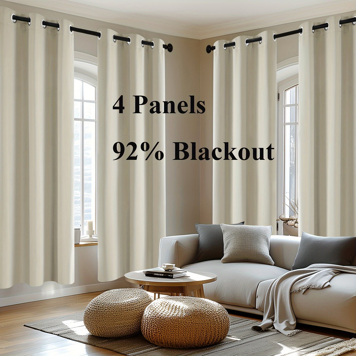 Blackout Thermal Insulated 4 Panels Curtains - Solid Grommet