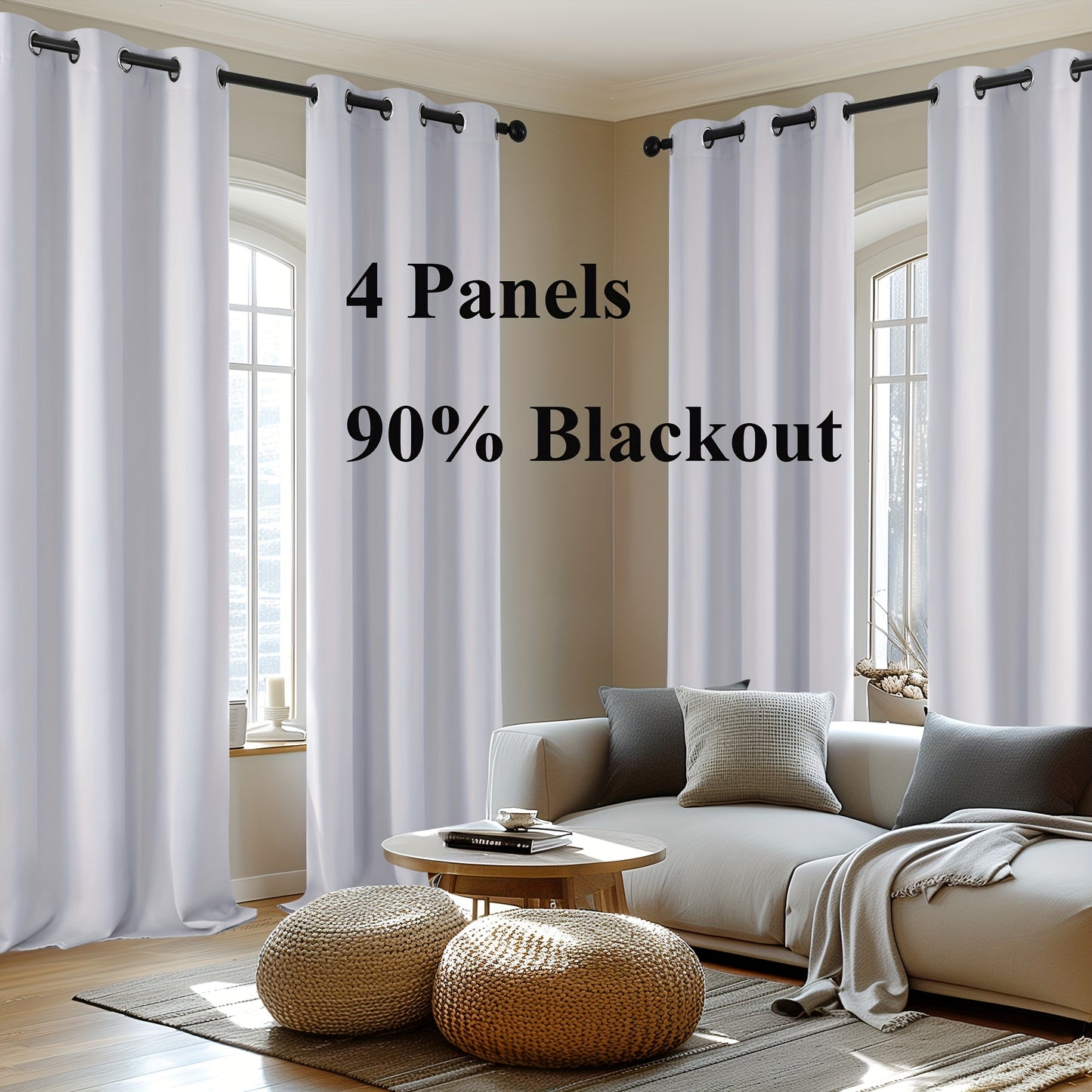 Blackout Thermal Insulated 4 Panels Curtains - Solid Grommet