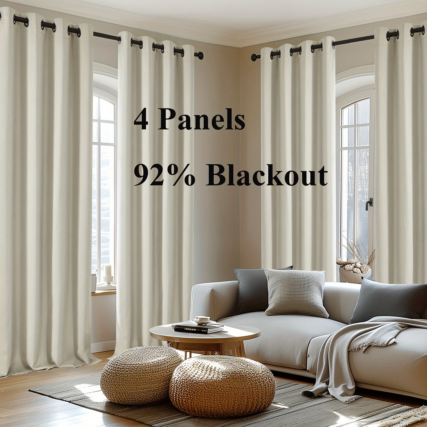 Blackout Thermal Insulated 4 Panels Curtains - Solid Grommet