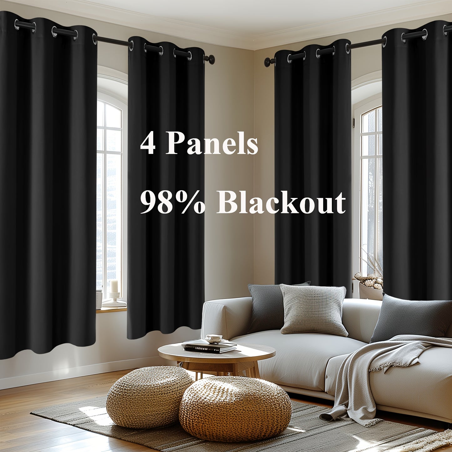 Blackout Thermal Insulated 4 Panels Curtains - Solid Grommet