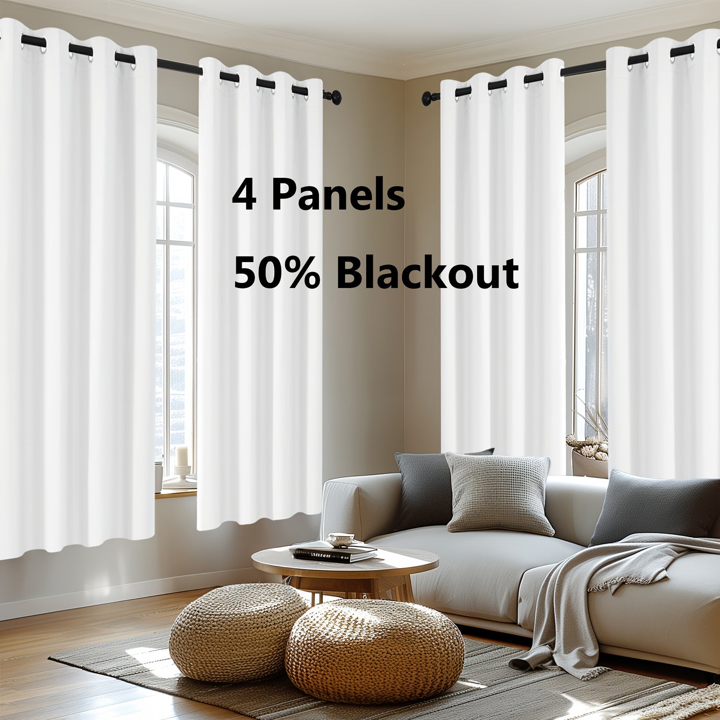 Blackout Thermal Insulated 4 Panels Curtains - Solid Grommet