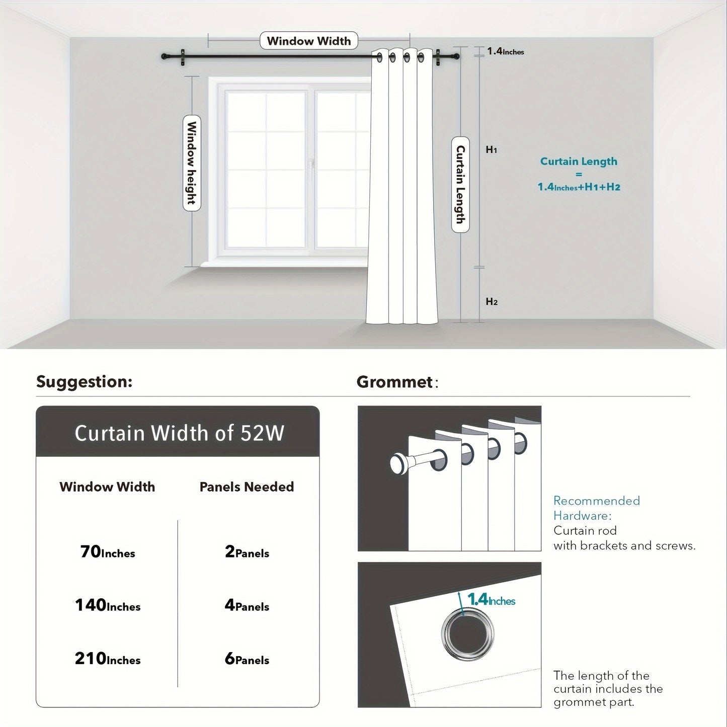 Blackout Thermal Insulated 4 Panels Curtains - Solid Grommet