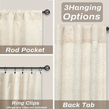 2 Panels 100% Blackout Linen Curtains for Bedroom Farmhouse